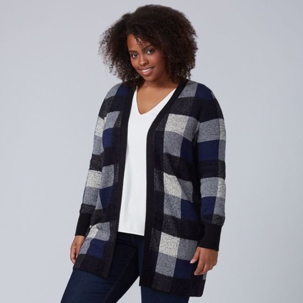 Lane Bryant Blue Plaid Open-Front Sweater